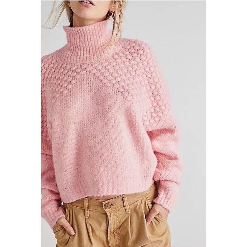 Free People Blush Pink Bobble Turtleneck Sweater